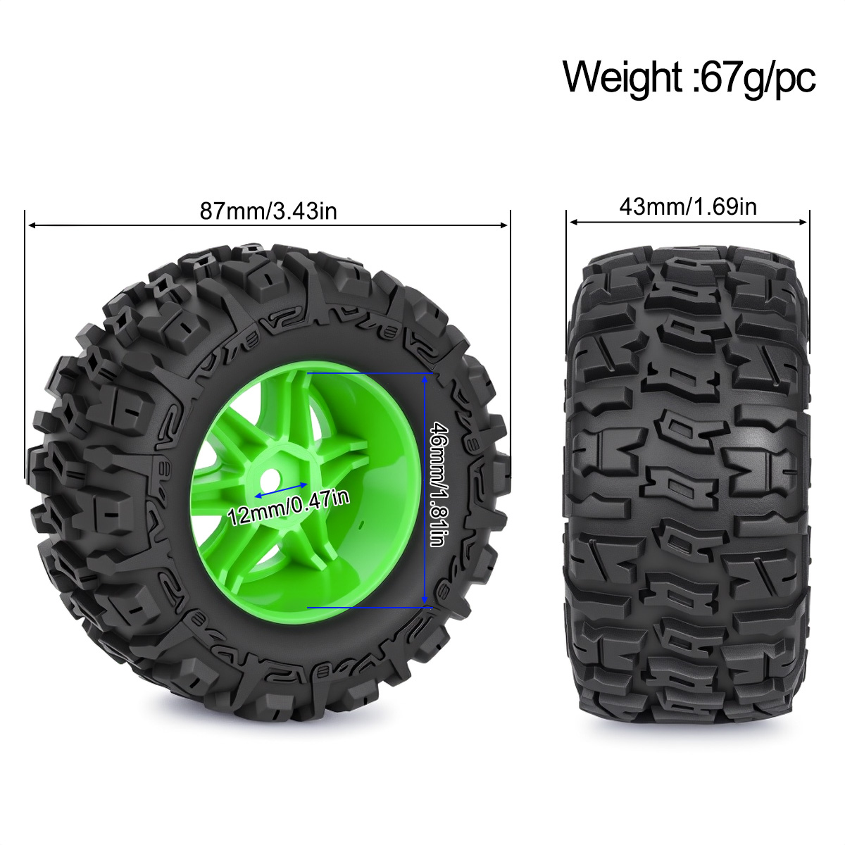4 шт. резиновых шин с дисками  – обзор и цена Rc Truck Monster